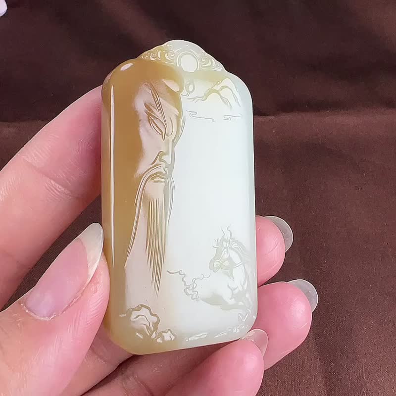 秒杀价天然新疆和田玉且末糖关公吊坠  玉质细腻温润 - 吊饰 - 玉石 