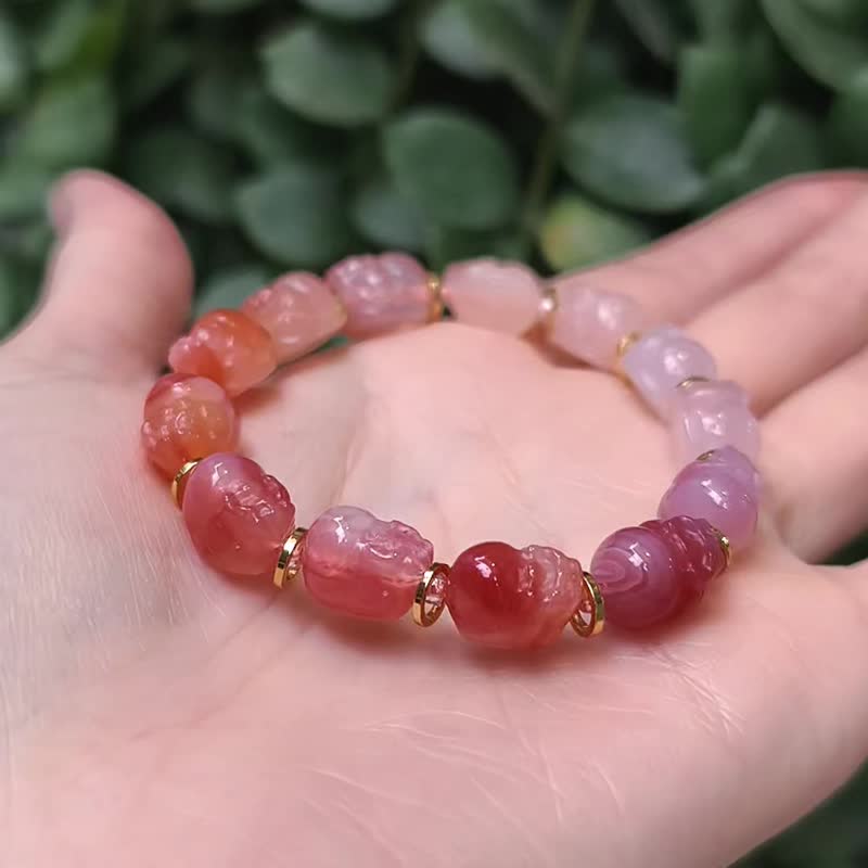 顶级 盐源玛瑙 貔貅 渐层 招财 红运当头 收藏 手链 单品 礼物 - 手链/手环 - 宝石 红色