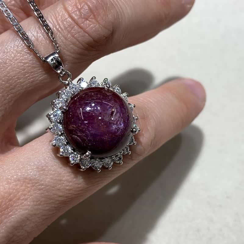 天然 星光红宝石 吊坠 印度制 925纯银 - 项链 - 半宝石 