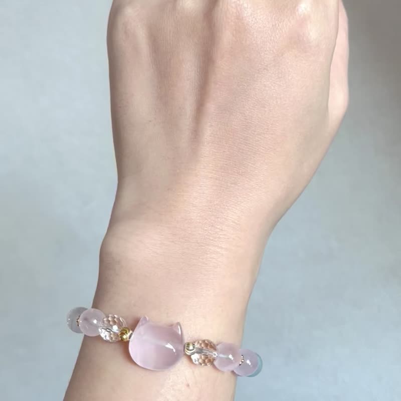 无尽回圈【粉晶猫头海蓝宝钻切白水晶设计手链】超萌可爱搜藏小物 - 手链/手环 - 水晶 多色