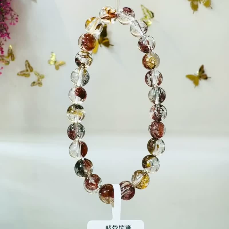 已完售毕业级天然红泥骸骨闪灵水晶8mm18.21g好运稳定情绪净化 - 手链/手环 - 水晶 红色