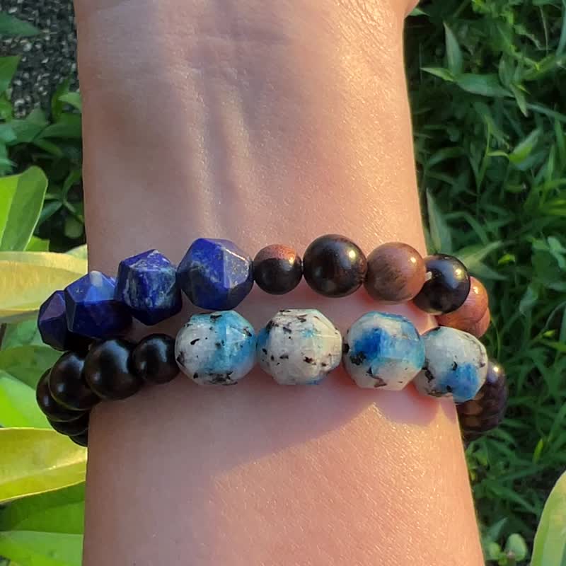 中性木质手环||蓝石|| 自然禅风能量 青金石/黑檀木/K2 Blue 快速 - 手链/手环 - 木头 蓝色