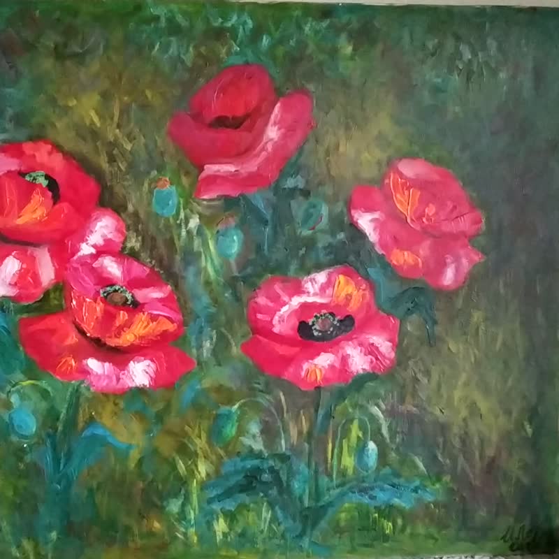 罂粟画原创艺术花园里的花朵 - 海报/装饰画/版画 - 其他金属 红色