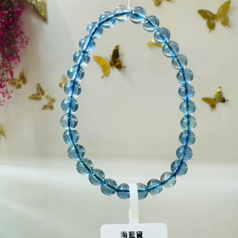 高冰透晶体天空蓝海蓝宝5.8-6.3mm9.85g平衡情绪减缓纾解压力 - 手链/手环 - 水晶 蓝色