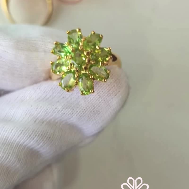 Peridot花朵戒指 925纯银镀金 尺寸58 - 戒指 - 纯银 绿色