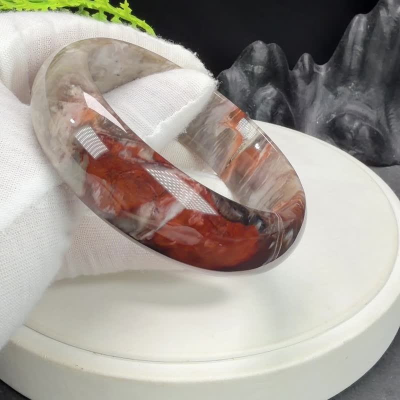 缅甸树化玉手镯 58+MM 高瓷玉化千层年轮纹多彩 喜庆临门大吉大利 - 手链/手环 - 玉石 多色