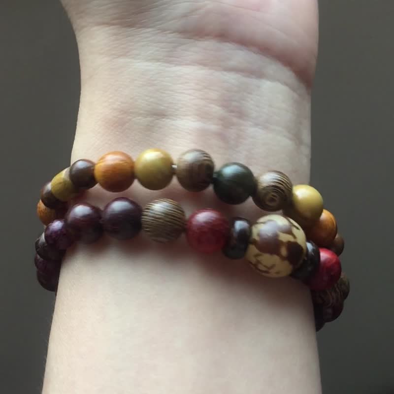 ||姜黄|| 森林系中性手环。金丝楠/黄金木/菩提/木化石 快速出货 - 手链/手环 - 木头 黄色