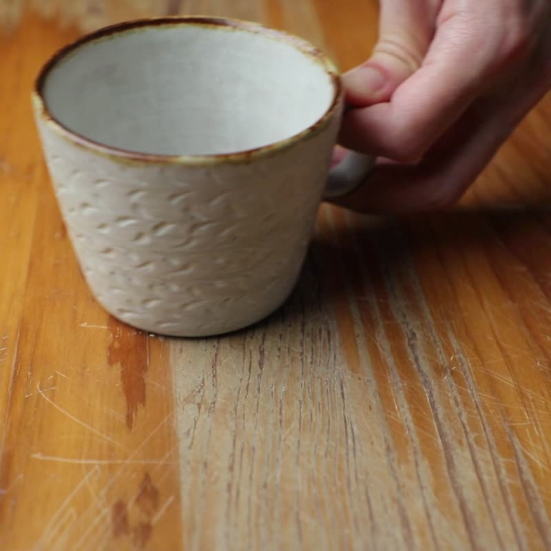 春郎陶-小麦刻纹白釉马克杯270ml - 咖啡杯/马克杯 - 陶 