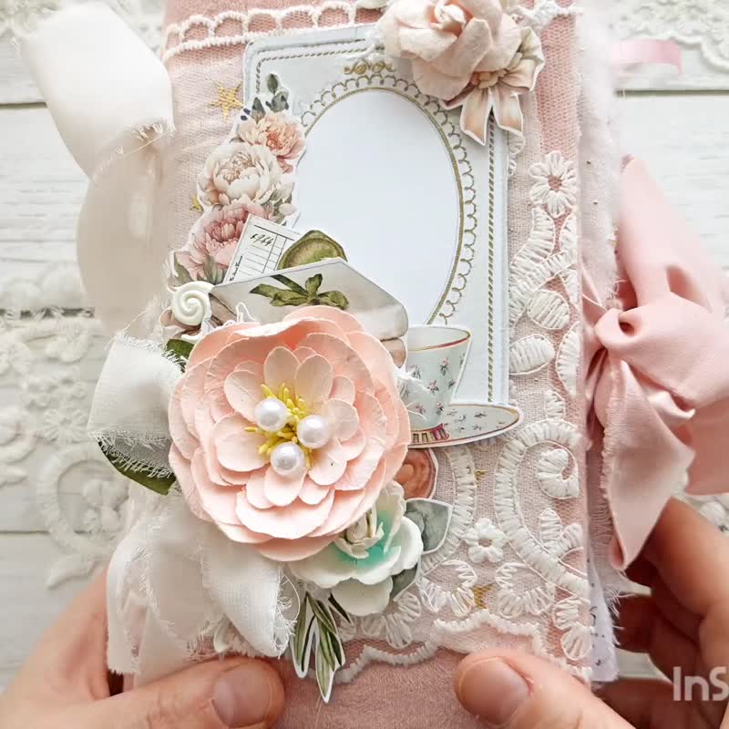 大型花卉花园垃圾日记本手工蕾丝法式别致花朵笔记本 - 笔记本/手帐 - 纸 粉红色