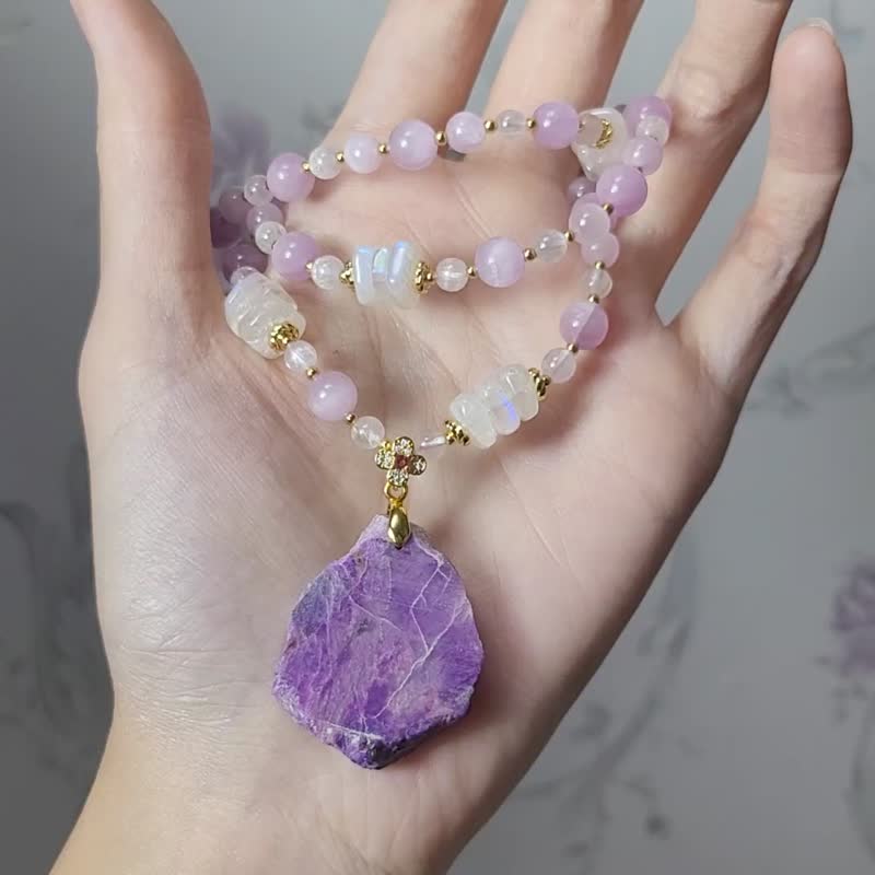 舒俱来 原矿坠 紫锂辉 猫眼 蓝月光 富贵 灵性 智慧 项链 单品 - 项链 - 宝石 紫色