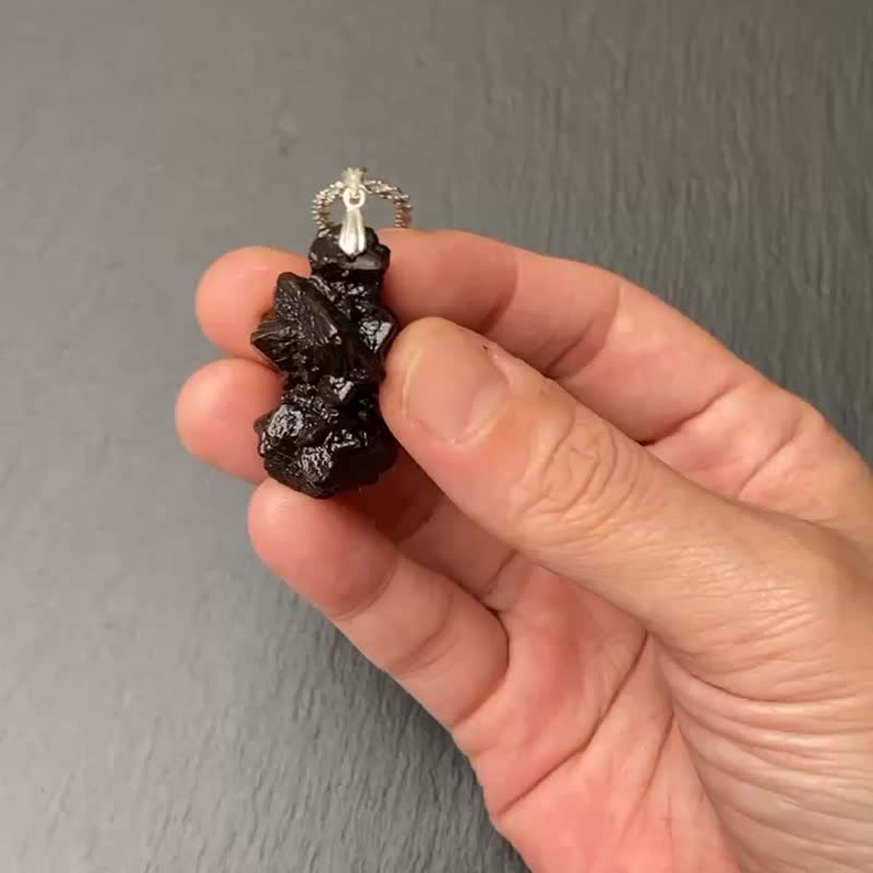能量原石-天然埃及预言石 上帝沟通石 天机石 925纯银钛钢项链 - 项链 - 水晶 咖啡色
