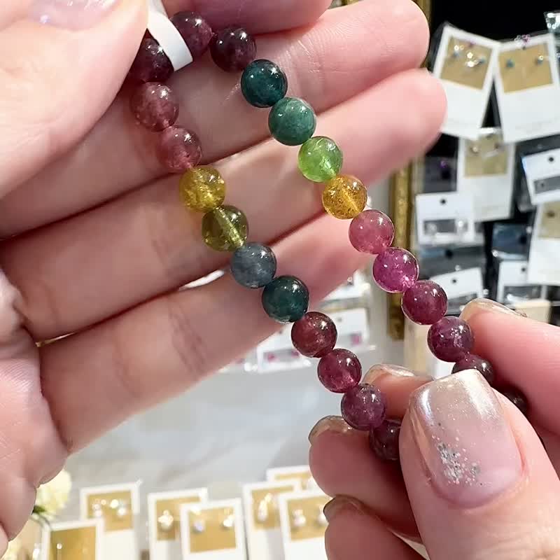 天然老矿浓色系碧玺水晶6.5-6.8mm12.47g强磁场高频率能量旺夫 - 手链/手环 - 水晶 多色