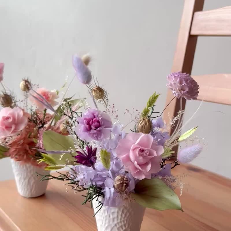 永生盆花 紫色系 橘粉色 不凋花 永生玫瑰 - 干燥花/捧花 - 植物．花 紫色