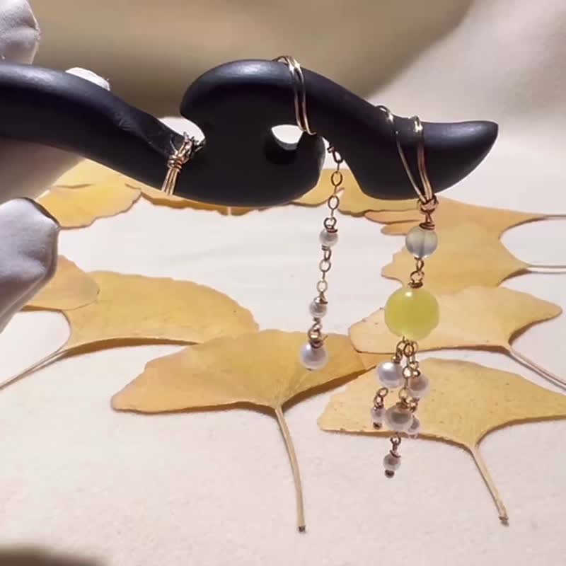 纯手工进口14K包金绕线琥珀紫光檀木宝石发簪 - 发饰 - 宝石 多色