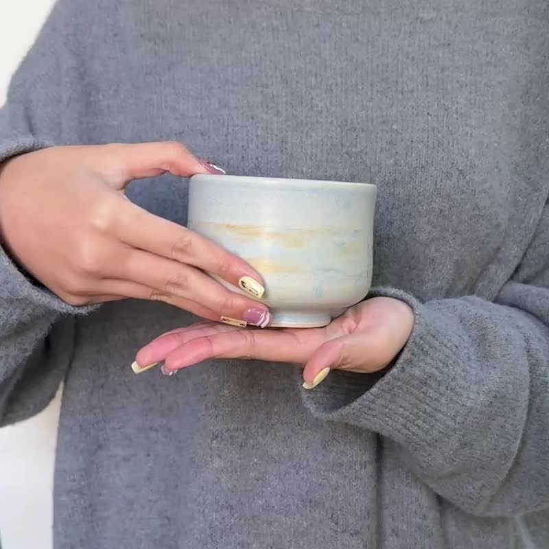柔光莫兰迪。手工茶碗 抹茶碗 日式茶碗 茶道具 陶艺 情人节礼物 - 茶具/茶杯 - 陶 蓝色