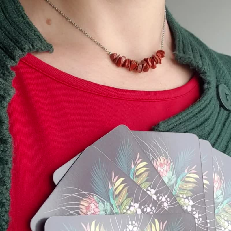 天然红碧玉项链，925 纯银，新年礼物，牡羊座宝石，射手座幸运石 - 项链 - 水晶 红色