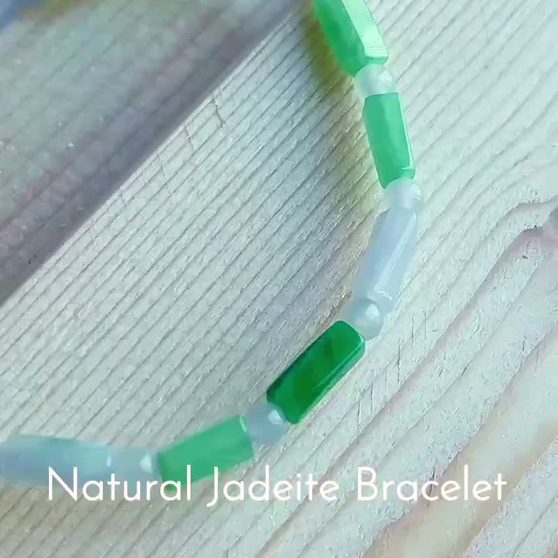 天然缅甸翡翠A玉 3彩桶珠圆珠手链 能量石 - 手链/手环 - 玉石 多色