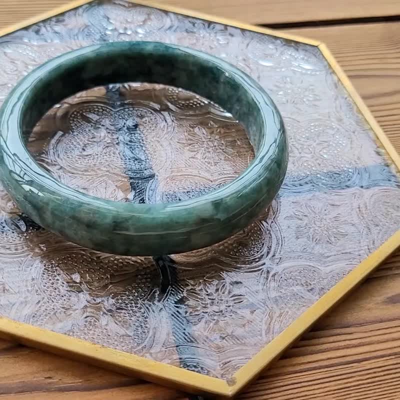 【纯翠】天然翡翠 腾冲满色料冰蓝绿微蓝完美圈57.7手镯 附台湾证 - 手链/手环 - 玉石 多色