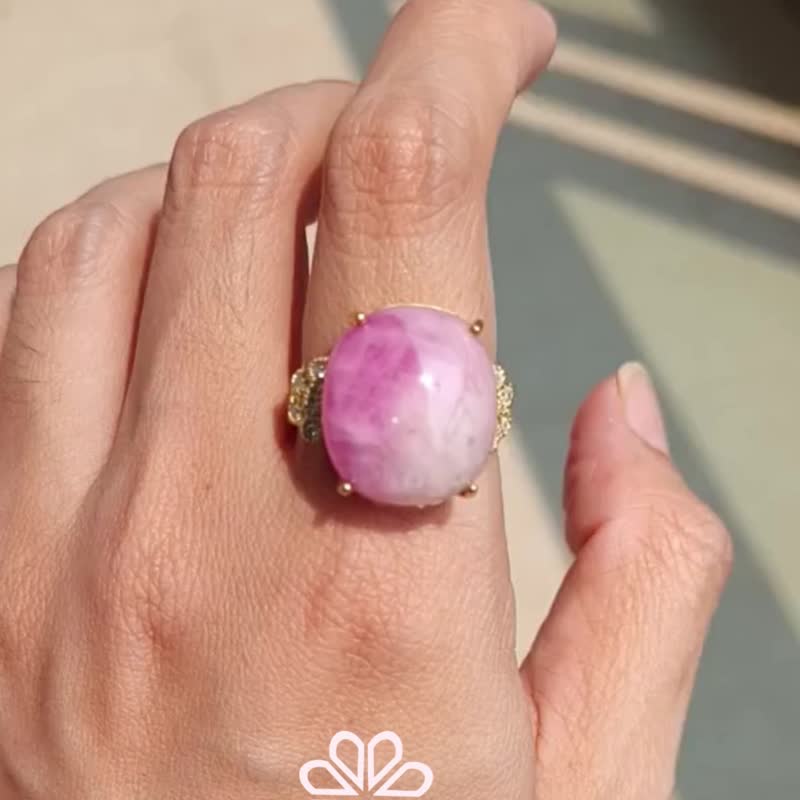 Rosen'marry / 36.25 克拉天然红宝石戒指，925 纯银镀金戒台，尺寸 60 - 戒指 - 纯银 红色