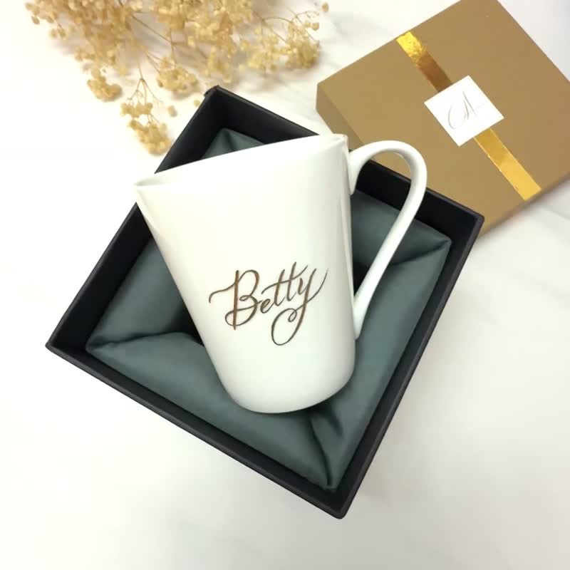 【客制】白瓷金边 茶杯/咖啡杯 刻名 金字定制 周年生日情侣 礼物 - 茶具/茶杯 - 瓷 白色