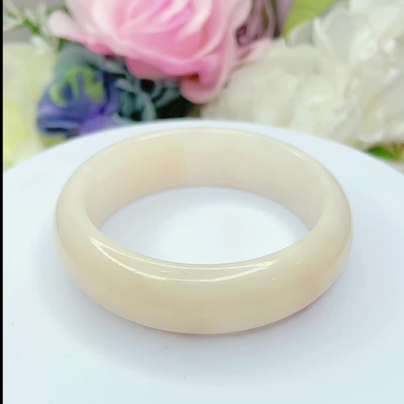 NO.134冰润粉樱花镯带小草花 57MM 圈口 佘太翠玉白粉樱花 平安镯 - 手链/手环 - 玉石 粉红色