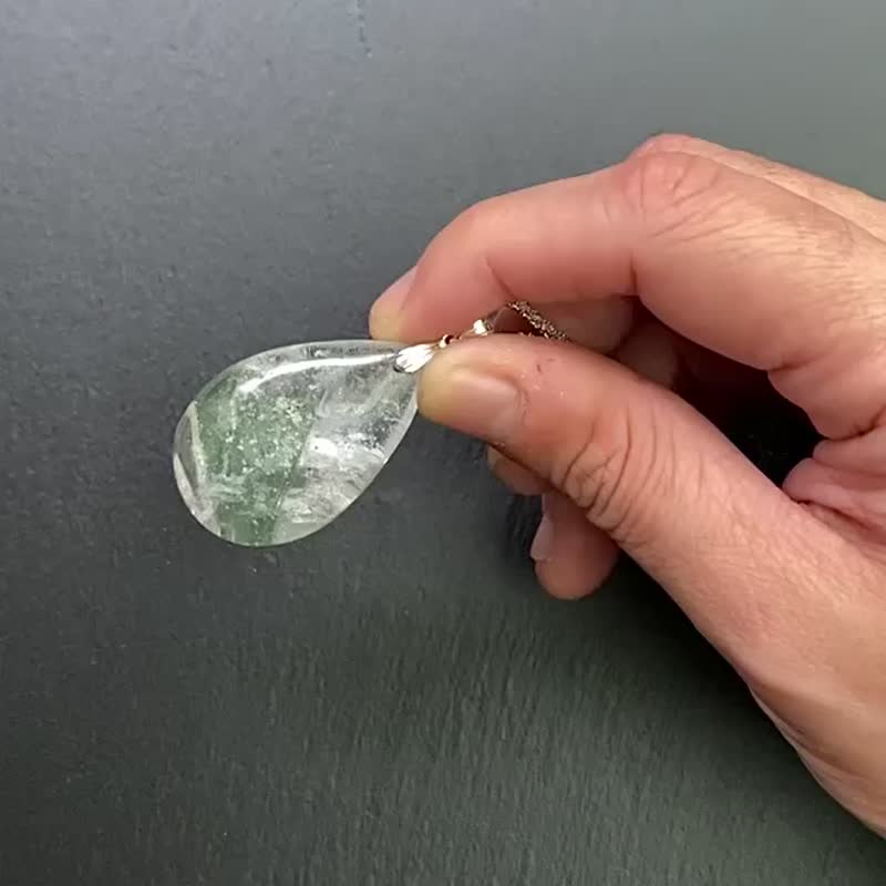 天然异象彩虹雪花白幽灵 绿幽灵金字塔 925纯银满天星钛钢长项链 - 项链 - 水晶 多色