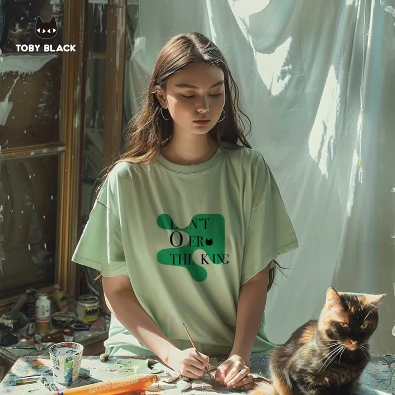 DON'T OVER THINK oversized unisex T shirt by Toby Black - 中性连帽卫衣/T 恤 - 棉 绿色