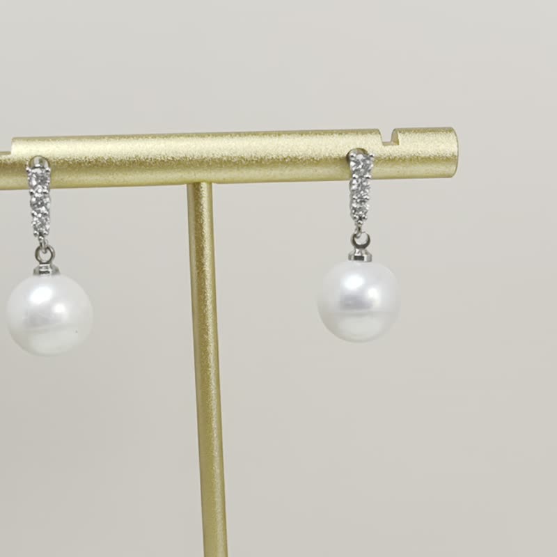 国母款 天然淡水珍珠 白色珍珠 灵动 纯银耳环 - 耳环/耳夹 - 珍珠 白色