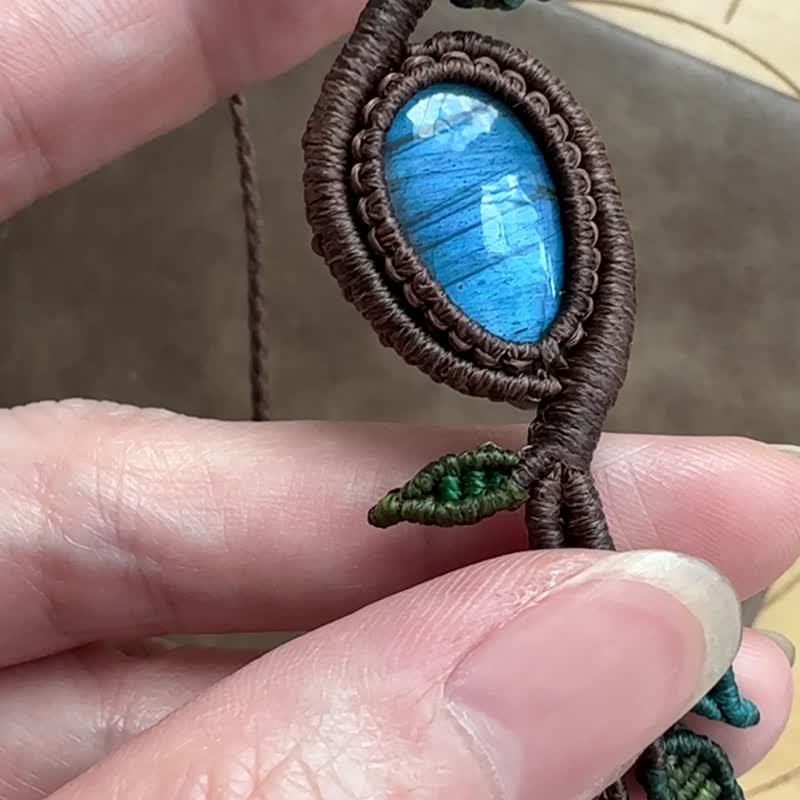 H321 民族风 蜡线编织 拉长石 生命之树 手环 (可调长度)民族风 - 手链/手环 - 宝石 咖啡色