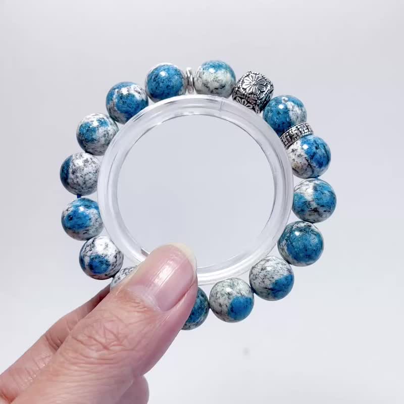 天然矿石 蓝多多 高等级 K2 Blue 蓝铜矿11.5mm 925纯银 手链 - 手链/手环 - 半宝石 蓝色