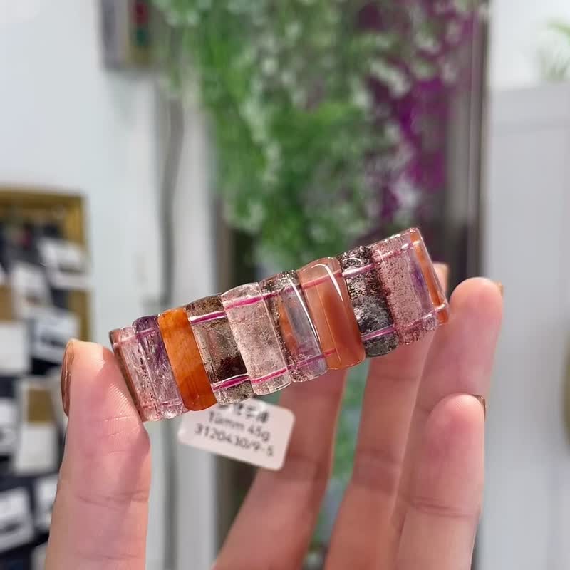 天然高品玻璃多宝18mm手排红兔毛绿幽灵红幽灵金钛晶金草莓紫超七 - 手链/手环 - 水晶 多色