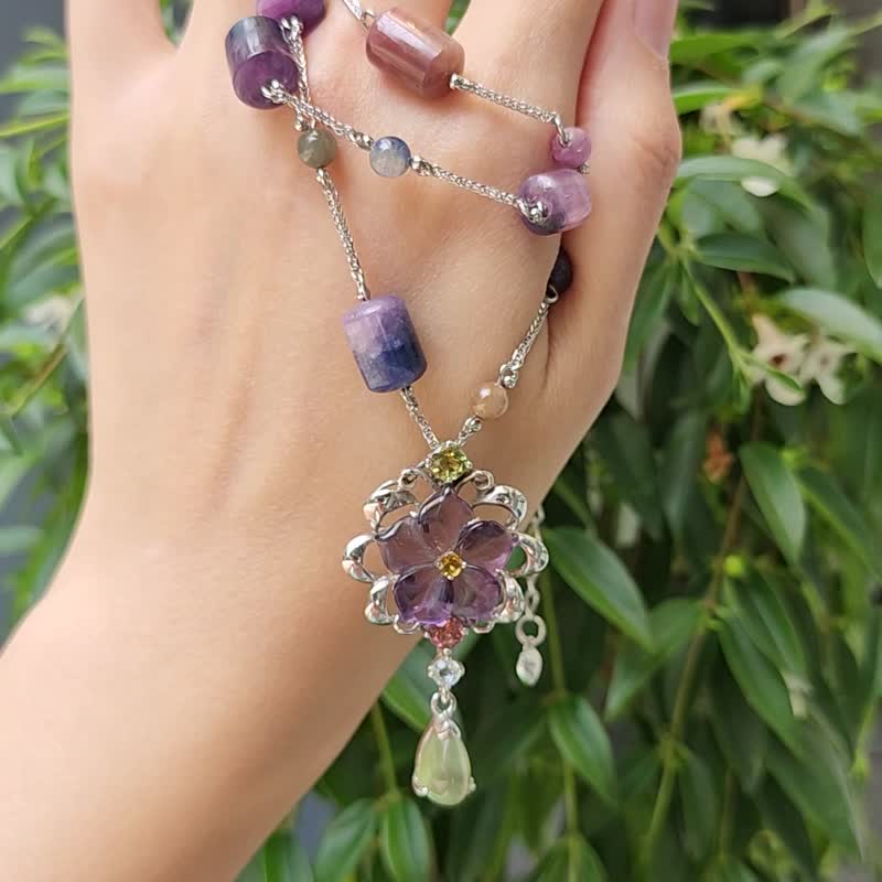 稀有 彩色蓝宝石 刚玉 紫水晶 葡萄 拓帕 多宝钏 彩虹 项链 单品 - 项链 - 宝石 多色