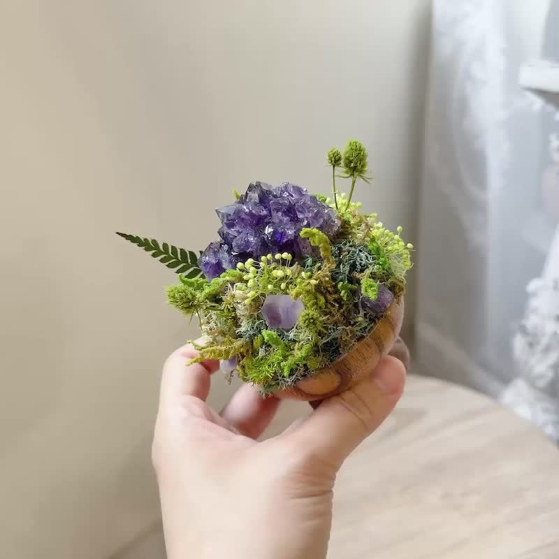 水晶 帝王紫 晶花 小山脉。 永生叶材绿植栽 - 植栽/盆栽 - 水晶 紫色