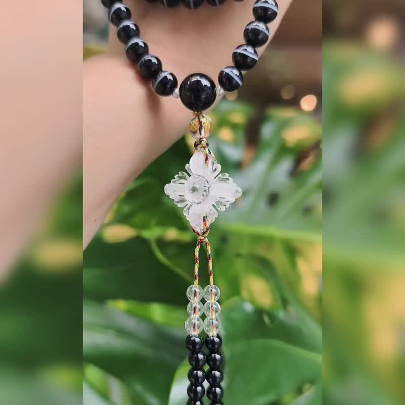顶级一线黑玛瑙药师珠 白水晶天眼 金刚杵 108念珠 8mm 单品 礼物 - 手链/手环 - 宝石 黑色