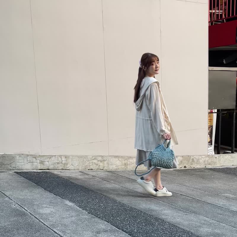 长袖棉质夹克，手工编织天然染色棉质 - 中性连帽卫衣/T 恤 - 棉．麻 白色