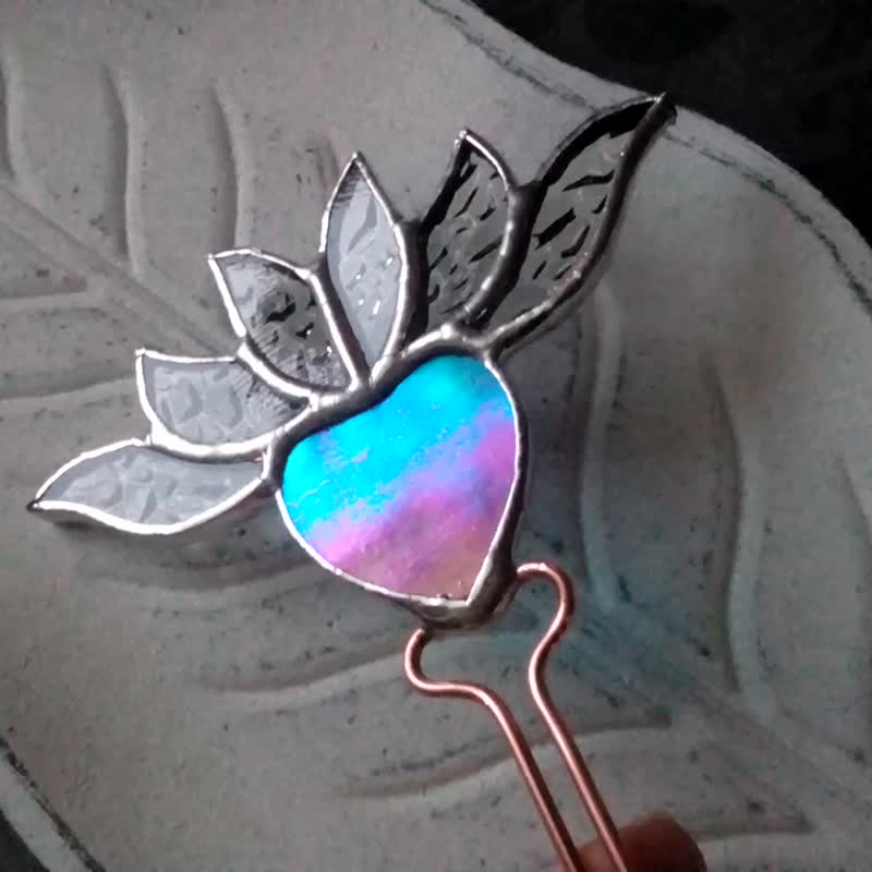 Plant glass stake. Stained glass blue plant heart. purpl flower pot pole stick. - 植栽/盆栽 - 玻璃 透明
