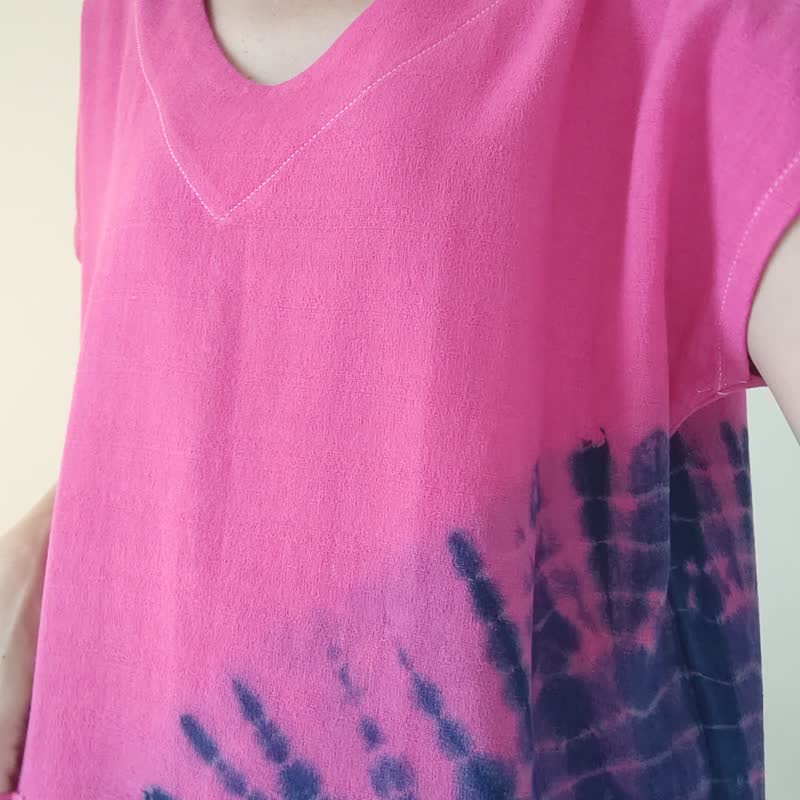 Hot Pink Dye Indigo - 扎染蜘蛛网超长连衣裙 - 洋装/连衣裙 - 棉 粉红色
