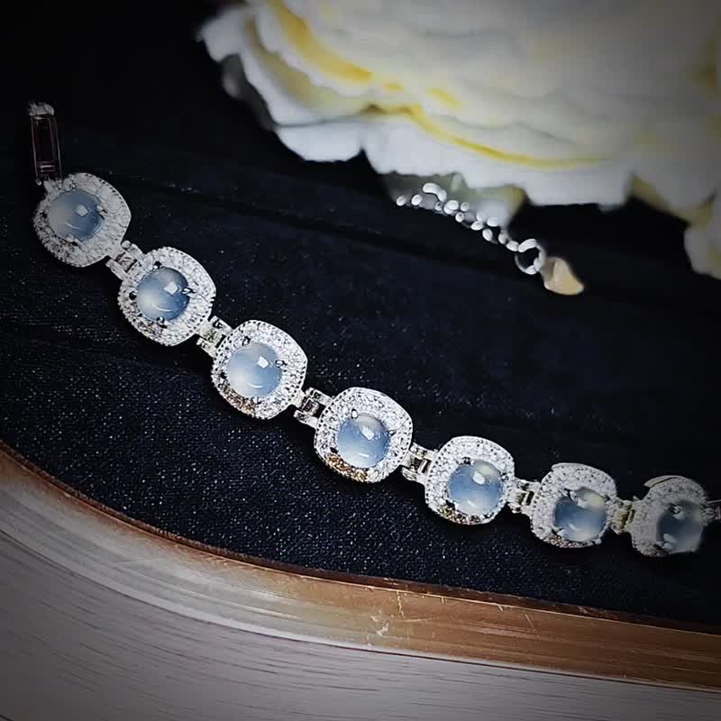 福利出清|梦幻蓝方糖|a货翡翠冰玻蓝刚蛋面5mm纯银镀18k多颗手链 - 手链/手环 - 玉石 