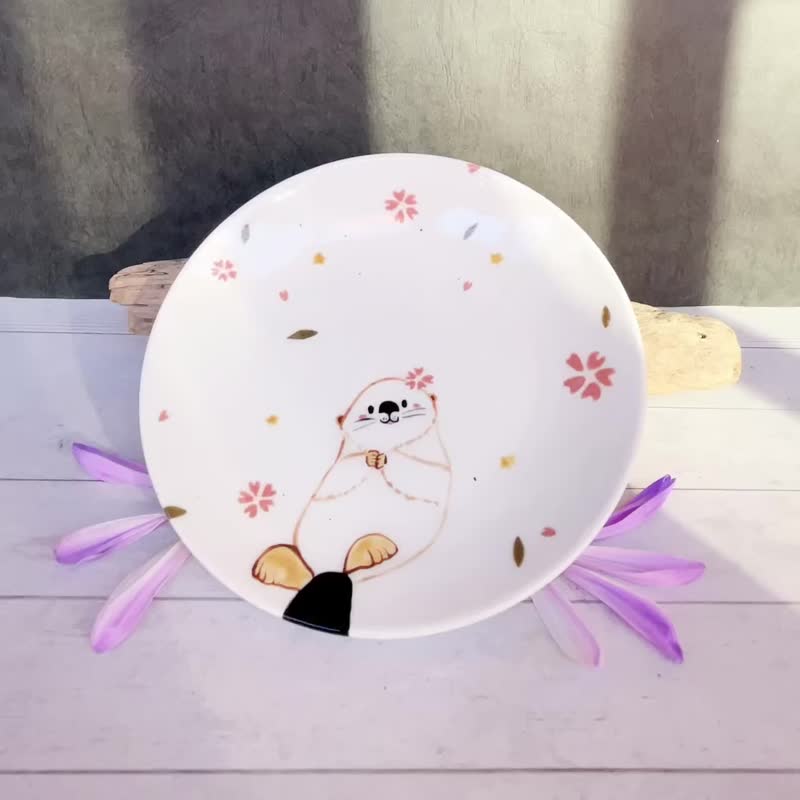 A Lu 快乐水獭陶盘/摆饰 原创手绘 仅此一件 - 盘子/餐盘/盘架 - 陶 多色