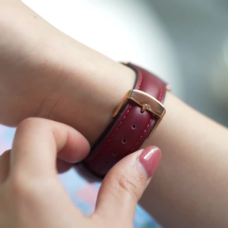 Apple Watch 酒红 斜角油蜡 真皮 皮革 手表 表带 - 表带 - 真皮 红色