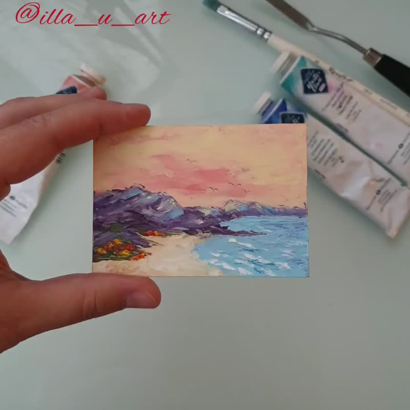 Beach Painting ACEO Original Art Seascape Wall Art Small Impasto Oil Painting - 海报/装饰画/版画 - 其他材质 多色