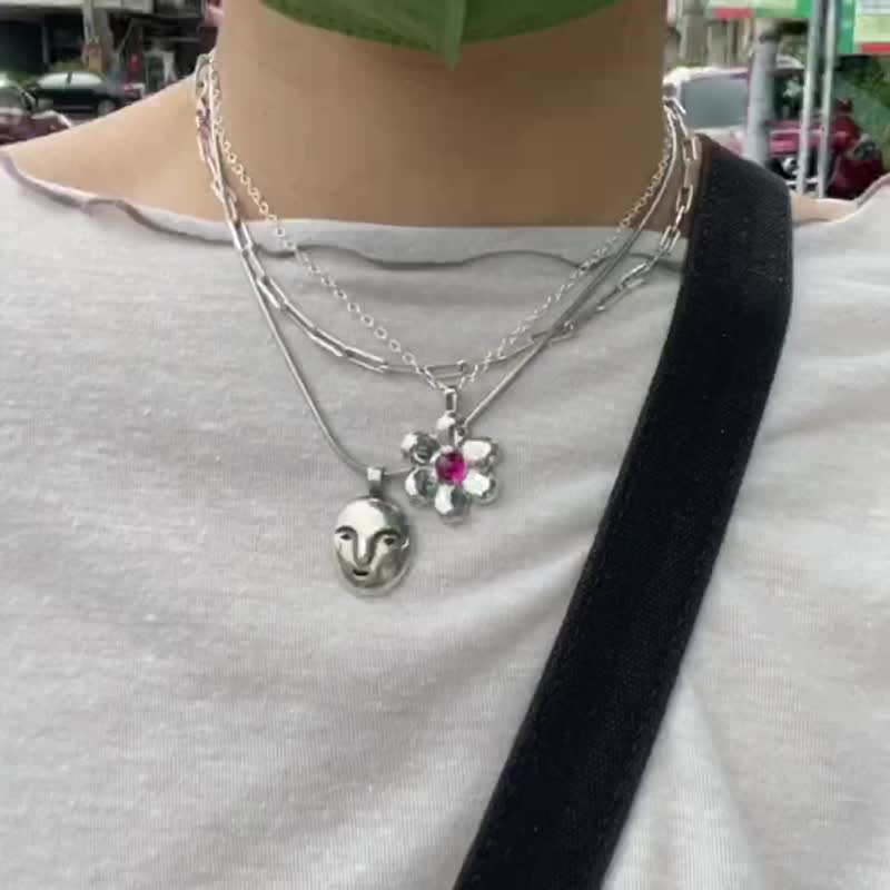Lovely Necklace/ 宝石项链/ 925纯银项链 - 项链 - 其他金属 绿色