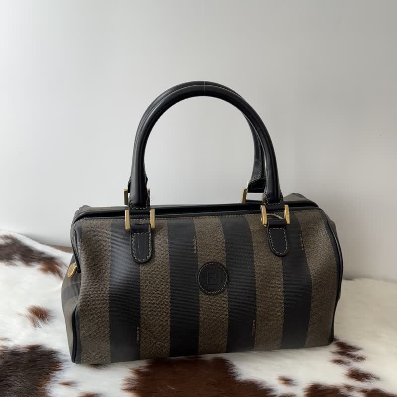Fendi 芬迪 条纹 Boston 包 - 手提包/手提袋 - 真皮 咖啡色