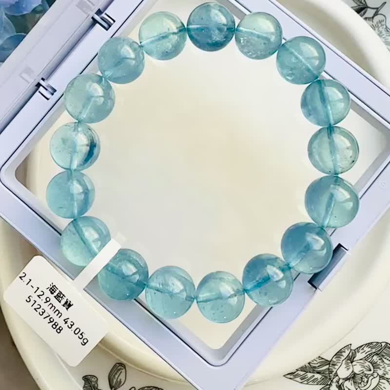 小精品圣母利亚碎冰冰海蓝宝12.1-12.9mm43.05g纾解压力疗愈能量 - 手链/手环 - 水晶 蓝色