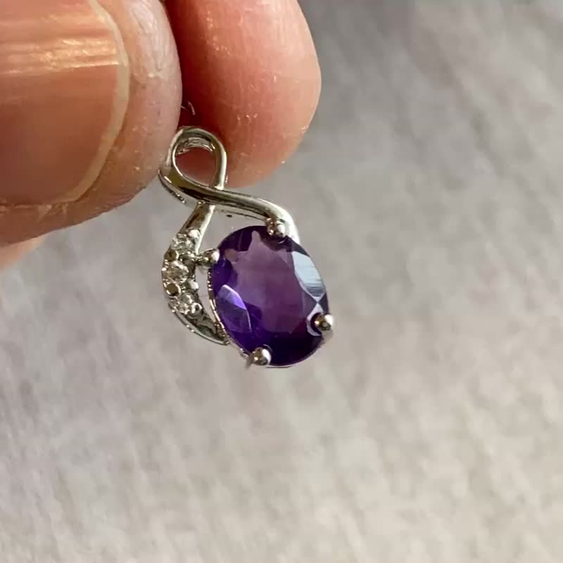天然 紫水晶 坠 项链 印度制 925纯银 - 项链 - 水晶 紫色