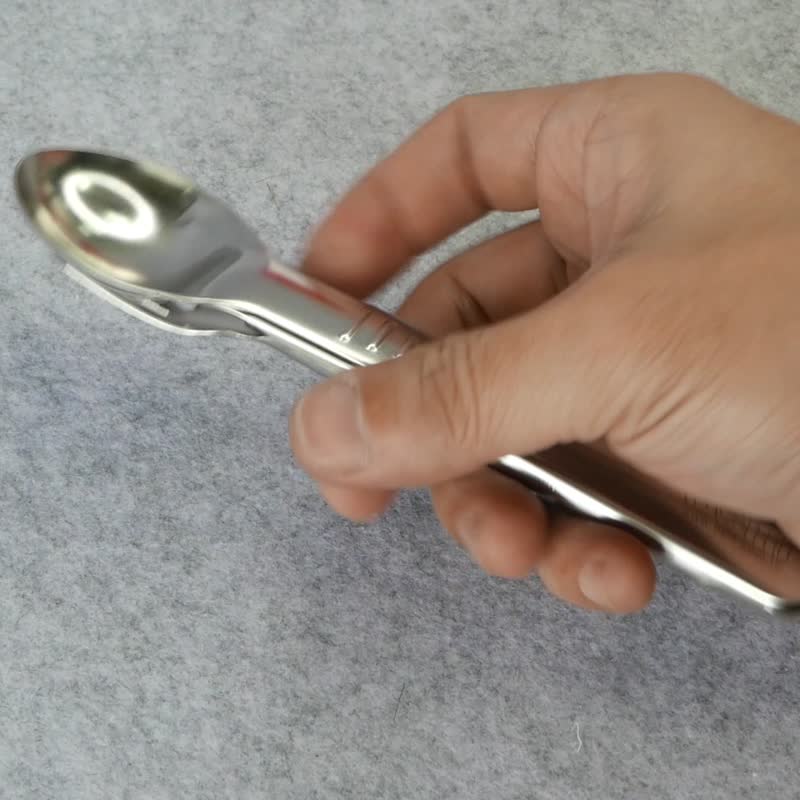 现货 口袋餐具 3 合 1 -叉子汤匙筷子不锈钢材质 野餐 露营 飞机 - 餐刀/叉/匙组合 - 不锈钢 银色