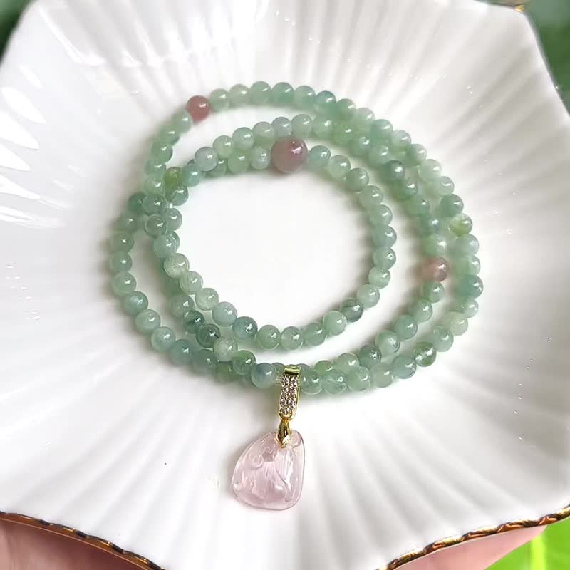 顶级 绿蓝晶石 粉碧玺 如意 春天 108 手串 念珠 4.8mm 单品 礼物 - 手链/手环 - 宝石 绿色