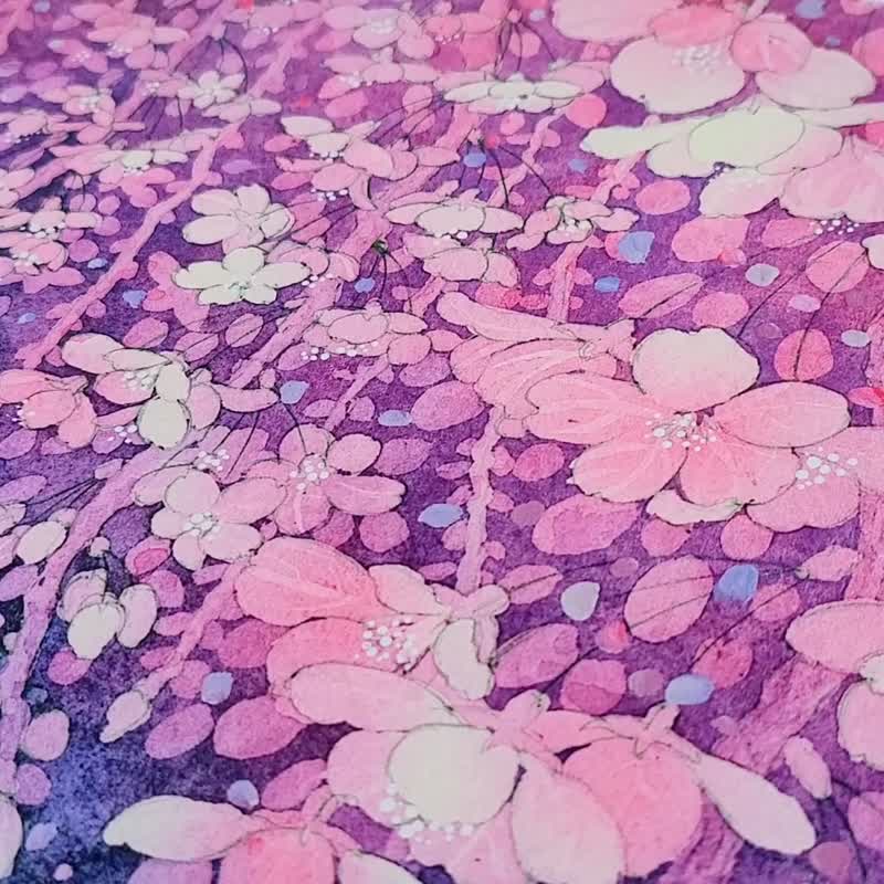 【处女座夜樱花】水彩艺术印刷品星空星座春季室内壁挂时尚客厅 - 海报/装饰画/版画 - 纸 粉红色