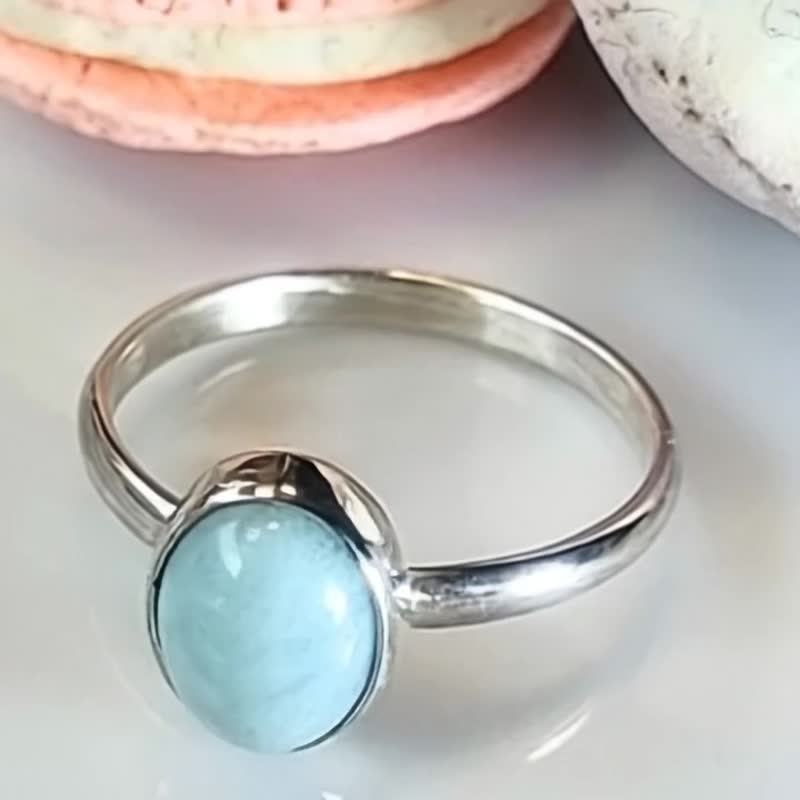 【Captain Flint手作银饰】海语静蓝 天然粉蓝海纹石 925纯银戒指 - 戒指 - 宝石 蓝色