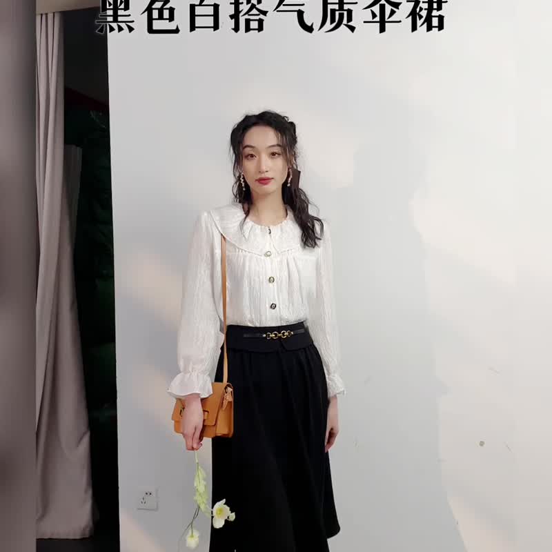 超百搭黑色伞裙 春装新品显瘦气质洋装 - 裙子 - 聚酯纤维 黑色